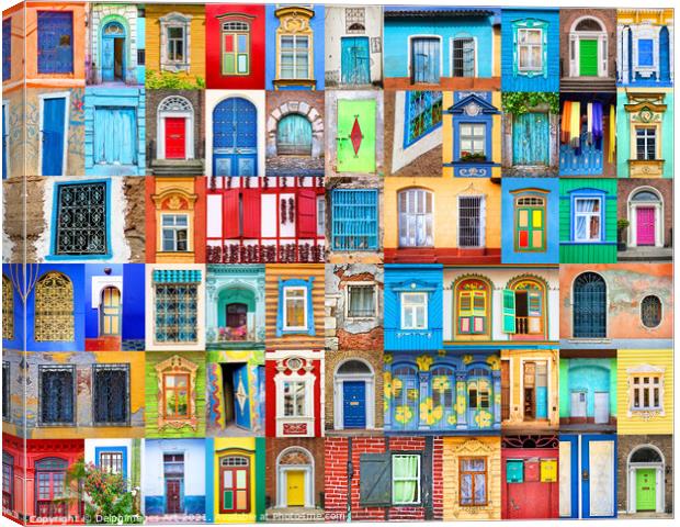 Doors and windows of the world, travel collage Canvas Print by Delphimages Art