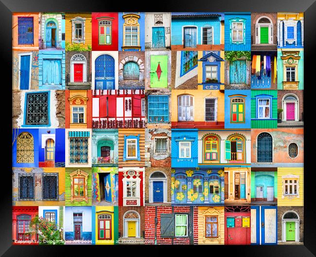 Doors and windows of the world, travel collage Framed Print by Delphimages Art