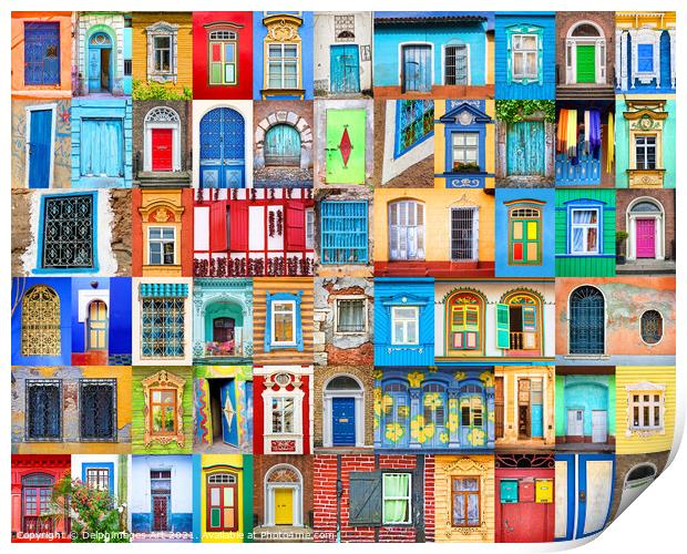 Doors and windows of the world, travel collage Print by Delphimages Art