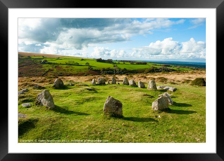 Nine Maidens Stone Circle Framed Mounted Print by Helen Northcott