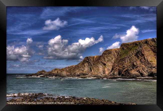 Hartland Cliffs and Sea Framed Print by Mike Gorton