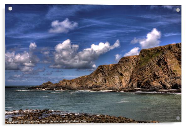 Hartland Cliffs and Sea Acrylic by Mike Gorton