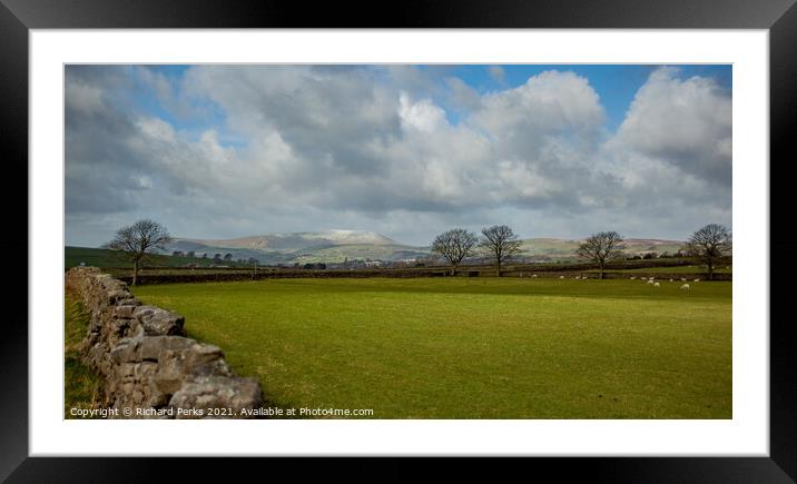 A dusting of Snow on Pendle Hill Framed Mounted Print by Richard Perks