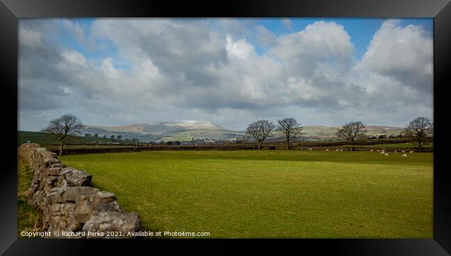 A dusting of Snow on Pendle Hill Framed Print by Richard Perks