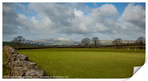 A dusting of Snow on Pendle Hill Print by Richard Perks