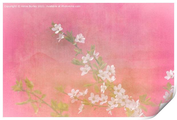White blossom on pink Print by Aimie Burley