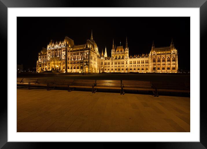 Hungarian Parliament at Night in Budapest Framed Mounted Print by Artur Bogacki