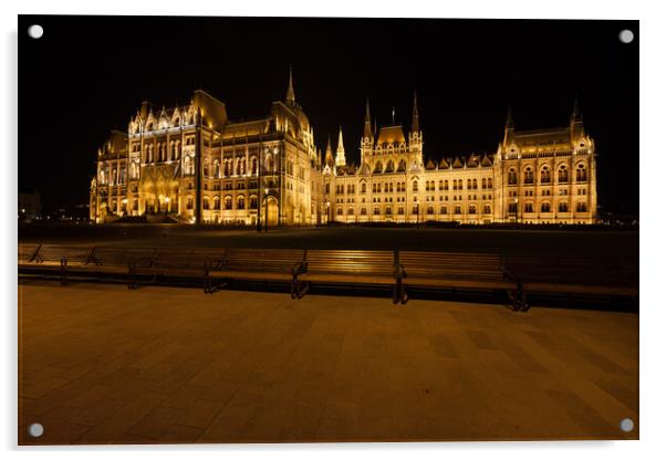 Hungarian Parliament at Night in Budapest Acrylic by Artur Bogacki