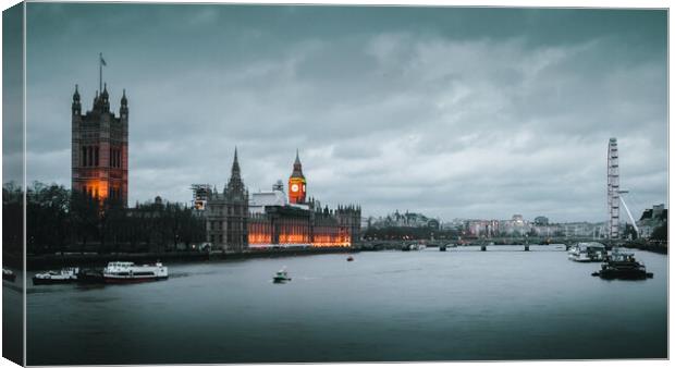House of Parliament, London Eye at Twilight Canvas Print by Mark Jones