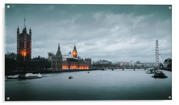 House of Parliament, London Eye at Twilight Acrylic by Mark Jones