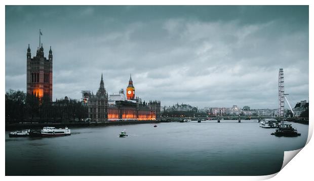 House of Parliament, London Eye at Twilight Print by Mark Jones