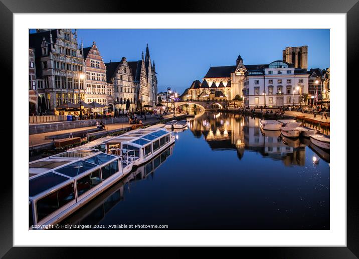 Ghent's Enchanting Night-time Panorama Framed Mounted Print by Holly Burgess