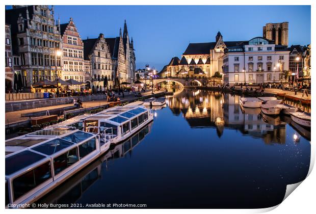 Ghent's Enchanting Night-time Panorama Print by Holly Burgess