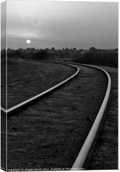 Monochrome Train Tracks in Barril Canvas Print by Angelo DeVal