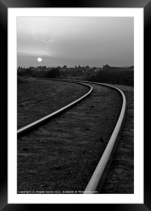 Monochrome Train Tracks in Barril Framed Mounted Print by Angelo DeVal
