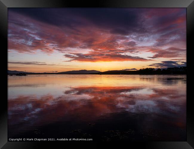 Fiery sunset clouds reflected in the waters of Loch Etive, Scotland, UK Framed Print by Photimageon UK