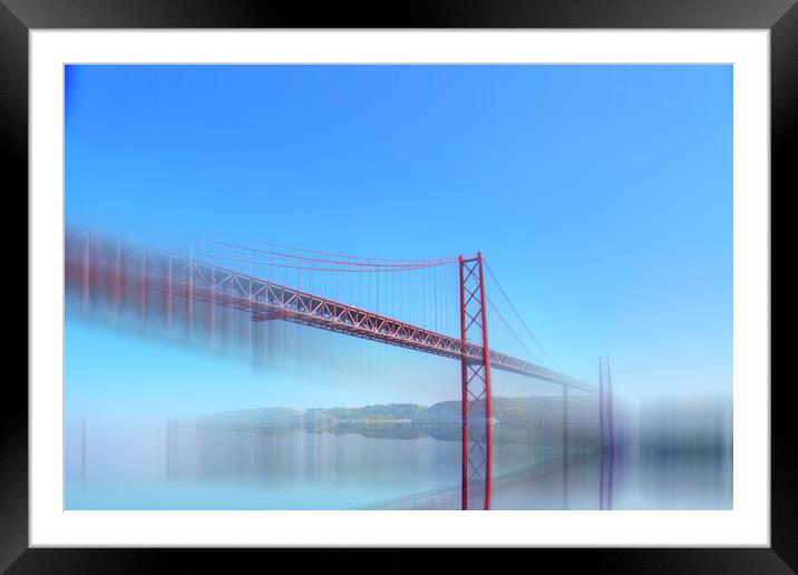 Lisbon, Landmark suspension 25 of April bridge Framed Mounted Print by Elijah Lovkoff