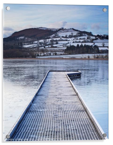 Frost-Bitten Llangorse Lake and Jetty Acrylic by Philip Veale