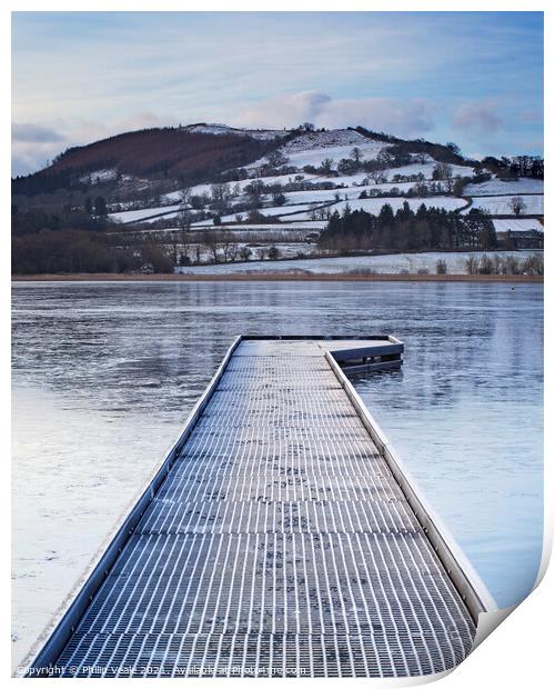 Frost-Bitten Llangorse Lake and Jetty Print by Philip Veale