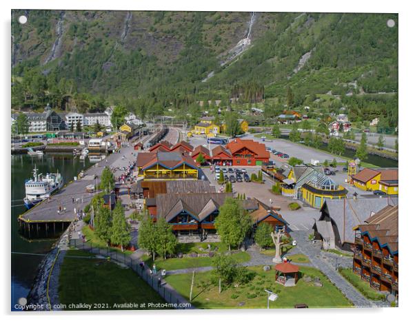 Flaam Port and Railway Station, Norway Acrylic by colin chalkley