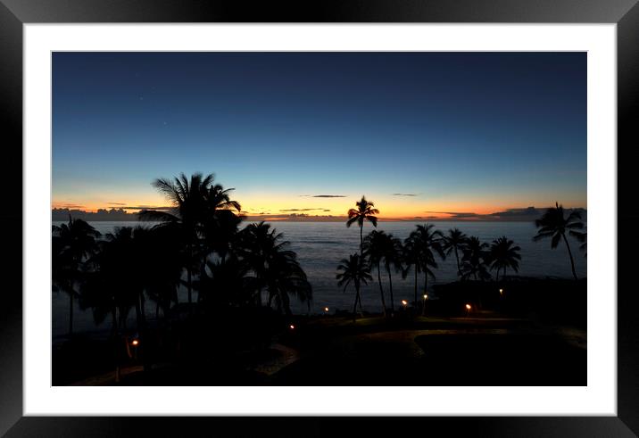 Sunset with faint stars in big island of Hawaii plus burning tor Framed Mounted Print by Thomas Baker