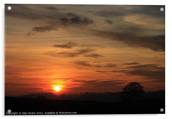 Winter sunset. Acrylic by Glyn Evans