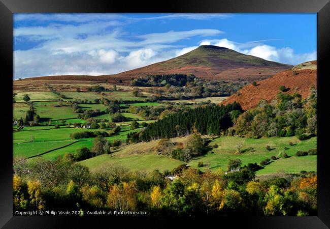 Sugar Loaf and Bryn Arw in Autumn. Framed Print by Philip Veale