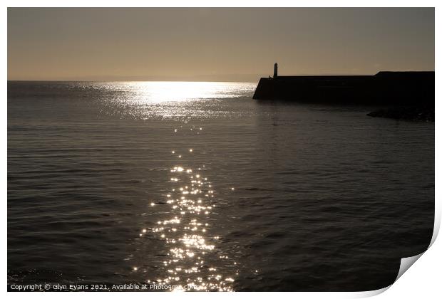 Calm sea at Porthcawl Breakwater Print by Glyn Evans