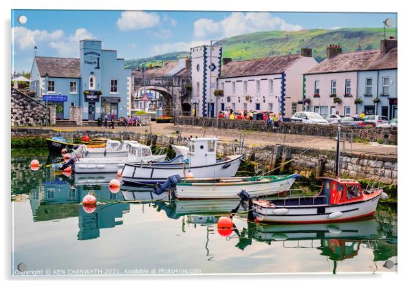 Captivating Carnlough Harbour Acrylic by KEN CARNWATH