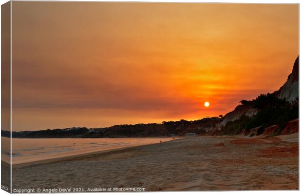 Sunset Time in Praia da Falesia Canvas Print by Angelo DeVal