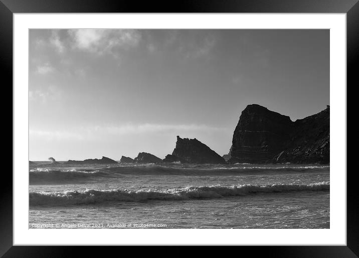Amalia Beach Rocky Cliffs in Monochrome Framed Mounted Print by Angelo DeVal