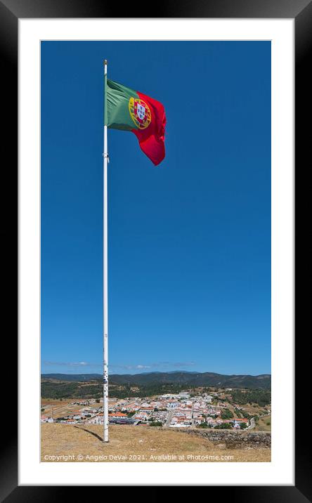 Portuguese flag on the castle of Aljezur Framed Mounted Print by Angelo DeVal