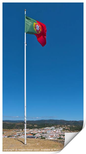 Portuguese flag on the castle of Aljezur Print by Angelo DeVal