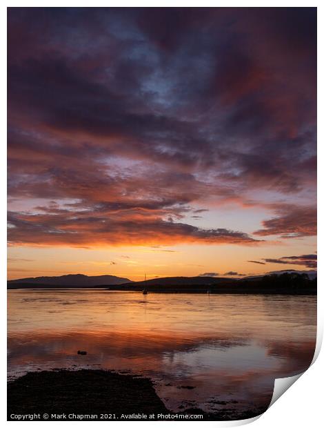 Fiery sunset clouds reflected in the waters of Loch Etive, Scotland, UK Print by Photimageon UK
