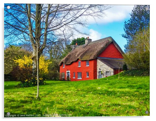 Cottage with a Thatched Roof Acrylic by Jane Metters