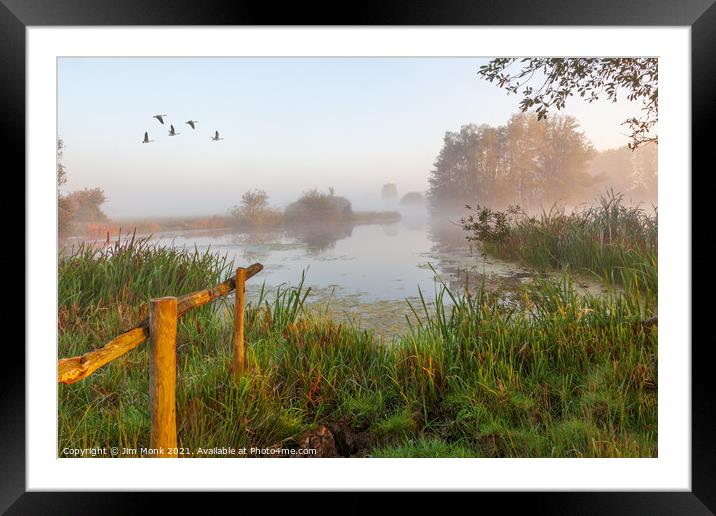 Misty Morning, Cossington Lakes Framed Mounted Print by Jim Monk
