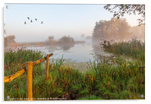 Misty Morning, Cossington Lakes Acrylic by Jim Monk