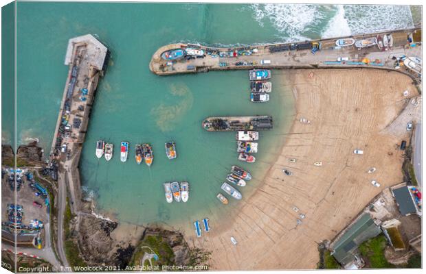 Aerial photograph of Newquay harbour Canvas Print by Tim Woolcock
