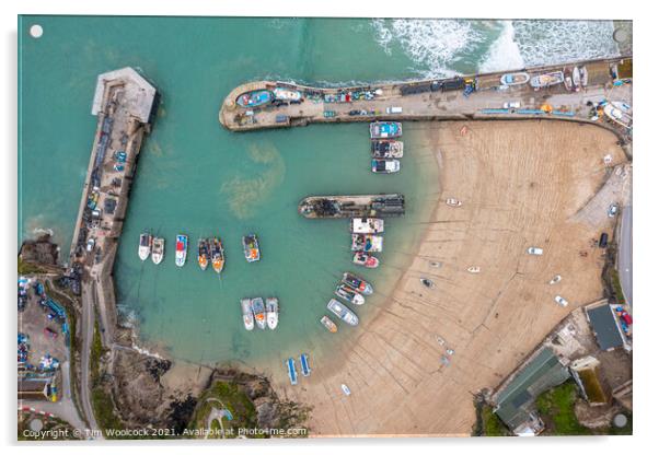 Aerial photograph of Newquay harbour Acrylic by Tim Woolcock