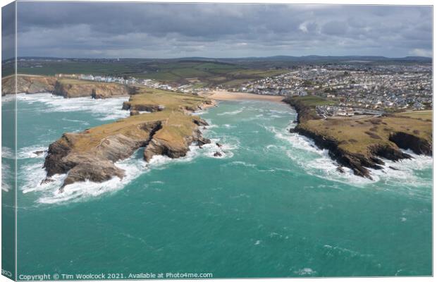 Aerial photograph of Porth Beach, Newquay, Cornwall Canvas Print by Tim Woolcock