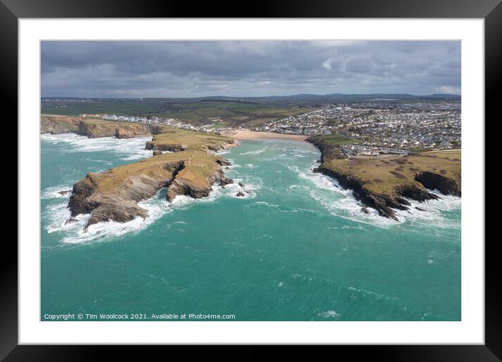 Aerial photograph of Porth Beach, Newquay, Cornwall Framed Mounted Print by Tim Woolcock