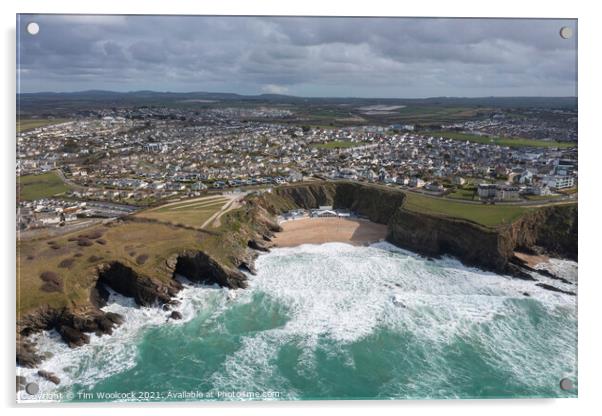 Aerial photograph of Lusty Glaze Beach, Newquay, Cornwall Acrylic by Tim Woolcock