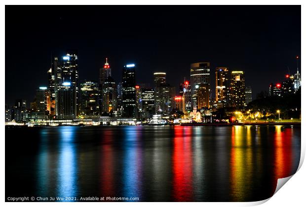 Skyline of Sydney CBD at night, NSW, Australia Print by Chun Ju Wu