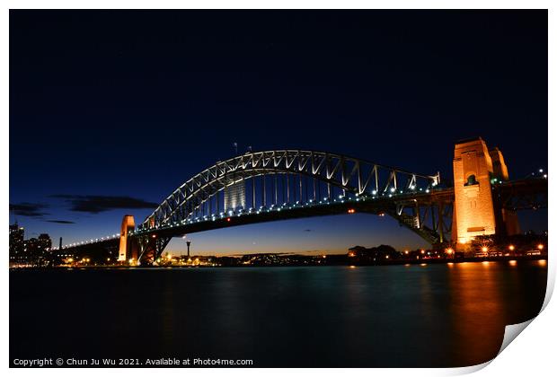 Night view of Sydney Harbour Bridge, NSW, Australia Print by Chun Ju Wu