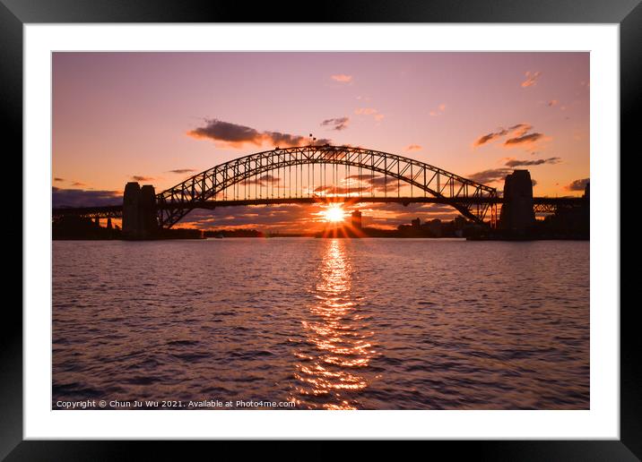 Silhouette of Sydney Harbour Bridge at sunset time Framed Mounted Print by Chun Ju Wu