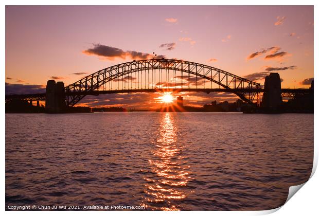 Silhouette of Sydney Harbour Bridge at sunset time Print by Chun Ju Wu