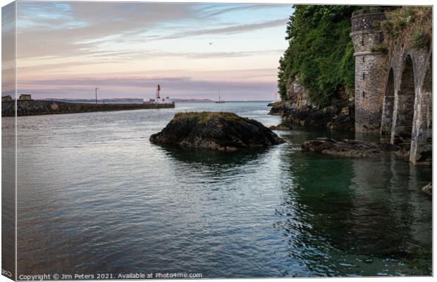 Summers sunset in Looe Harbour entrance Cornwall Canvas Print by Jim Peters