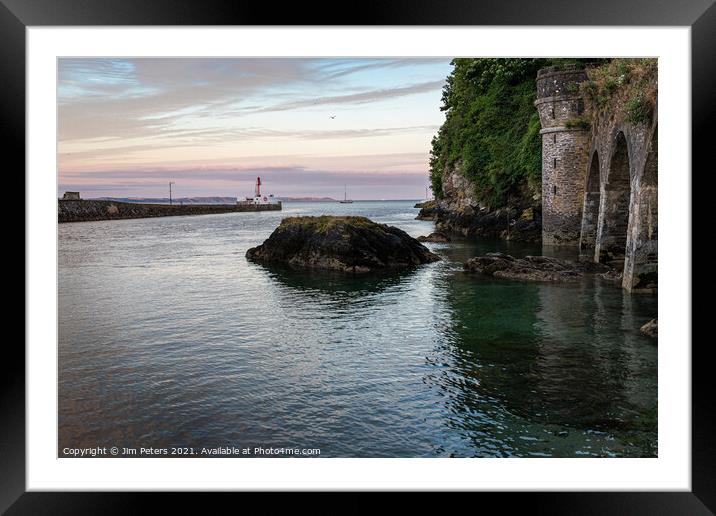 Summers sunset in Looe Harbour entrance Cornwall Framed Mounted Print by Jim Peters