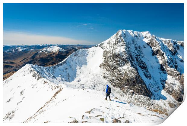 Mountaineer on the Carn Mor Dearg arete, Ben Nevis Print by Justin Foulkes
