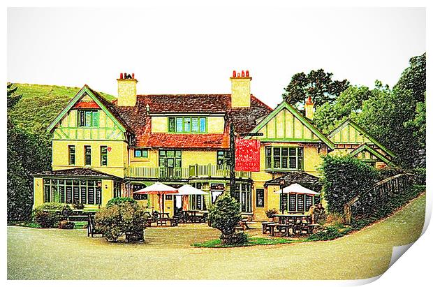 The Hunters Inn (coloured drawing effect) Print by graham young